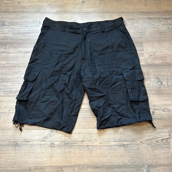 TRUST Shorts Mens W40 Black Linen Blend Cargo Pocketed Belted Button Breathable - Picture 1 of 7